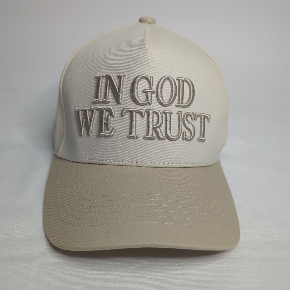 Trucker Hat Conviction Co "In God We Trust" Two Tone Off White and Khaki